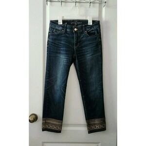 White House Black Market High Rise Jeans - Dark Blue with Tan Accents